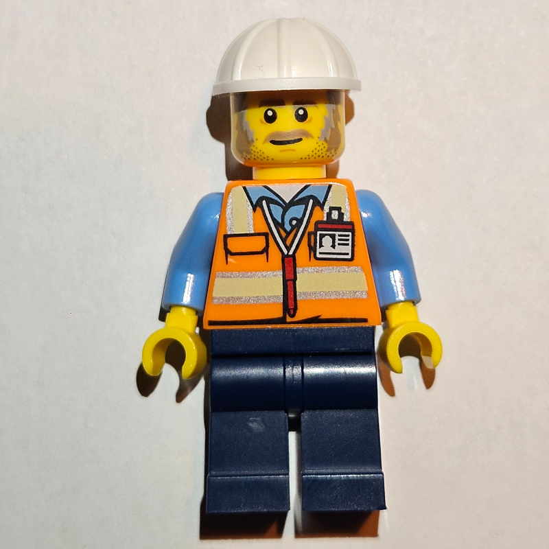 Ouvrier de chantier, contremaître - torse orange, jambes bleu foncé, casque blanc (Construction Worker, Foreman - Orange Torso, Dark Blue Legs, White Helmet)