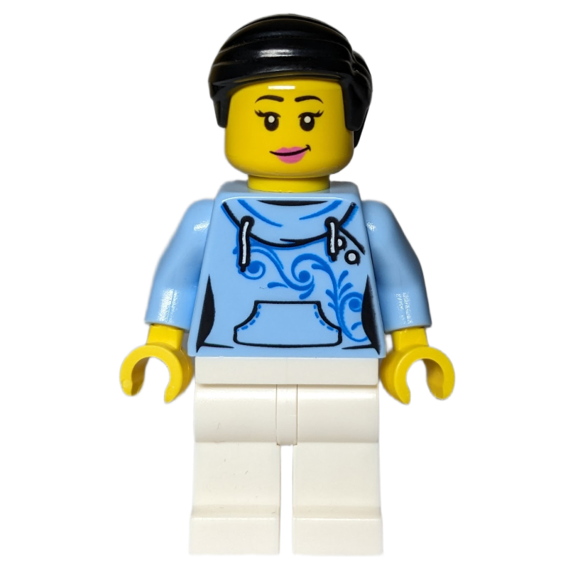 Torse bleu clair vif, jambes blanches, cheveux noirs (Bright Light Blue Torso, White Legs, Black Hair)