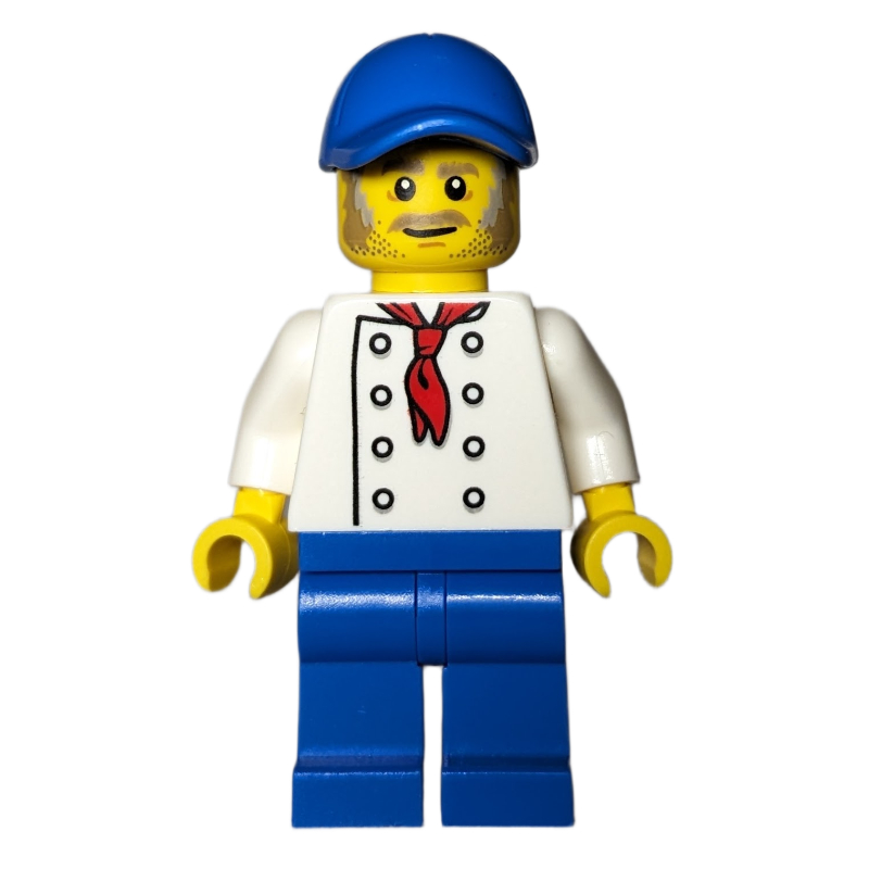 Chef, torse blanc, jambes bleues, casquette bleue (Chef, White Torso, Blue Legs, Blue Cap)