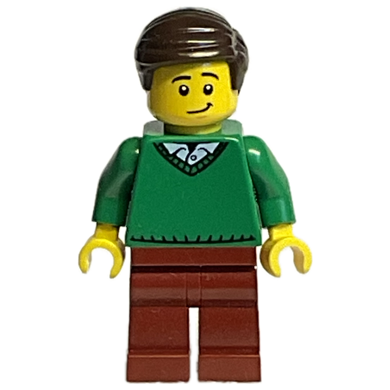Torse vert, jambes brun rougeâtre, cheveux brun foncé (Green Torso, Reddish Brown Legs, Dark Brown Hair)