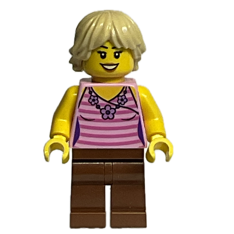 Torse rose vif, jambes rouge foncé, cheveux beiges (Bright Pink Torso, Dark Red Legs, Tan Hair)
