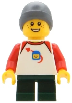 Kid - torse blanc, jambes vert foncé, bonnet gris bleuté foncé (Kid - White Torso, Dark Green Legs, Dark Bluish Grey Beanie)