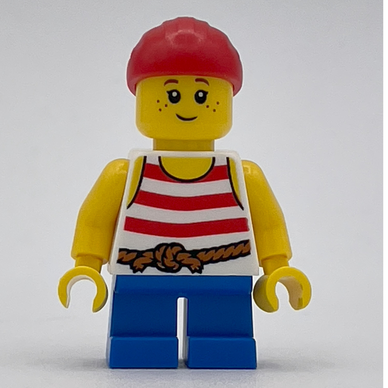 Kid pirate - chemise rayée rouge, jambes bleues, bandana rouge (Kid Pirate - Red Striped Shirt, Blue Legs, Red Bandana)