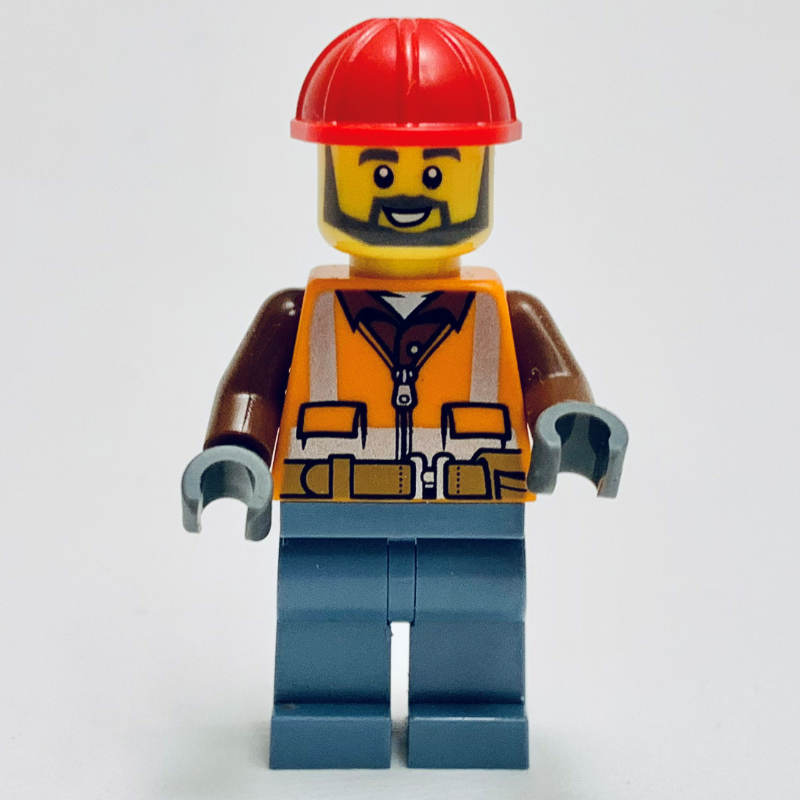 Ouvrier de chantier, veste de sécurité orange, jambes bleu sable, casque de chantier rouge (gary passerelle) (Construction Worker, Orange Safety Jacket, Sand Blue Legs, Red Hard Hat (Gary Gangway))