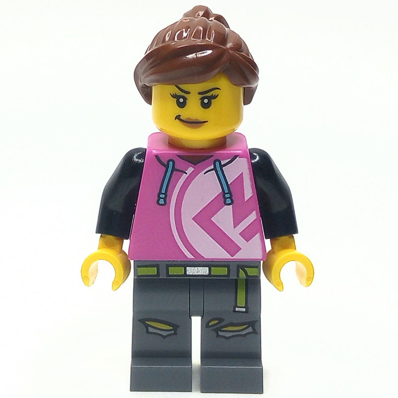 Femme, sweat à capuche rose foncé, jambes gris bleuté foncé (Woman, Dark Pink Hoodie, Dark Bluish Gray Legs)