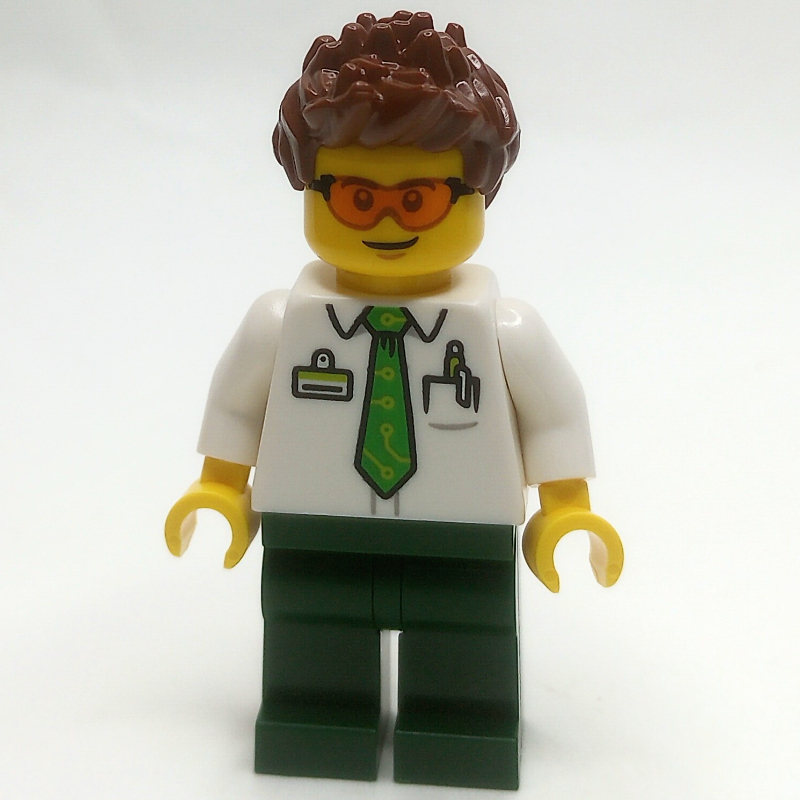 Homme, chemise blanche, jambes vert foncé, lunettes orange (Man, White Shirt, Dark Green Legs, Orange Glasses)