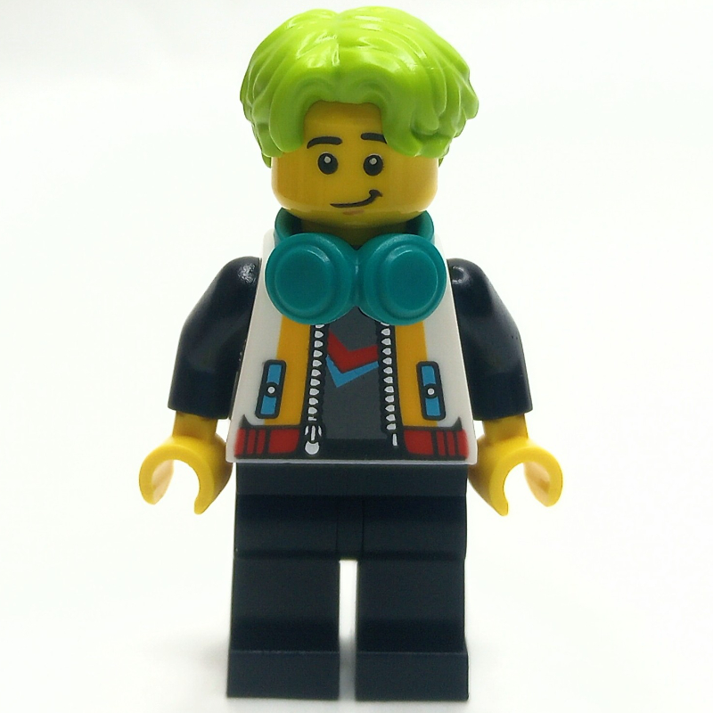 Blogueur, veste blanche, jambes noires, cheveux vert citron (Blogger, White Jacket, Black Legs, Lime Hair)