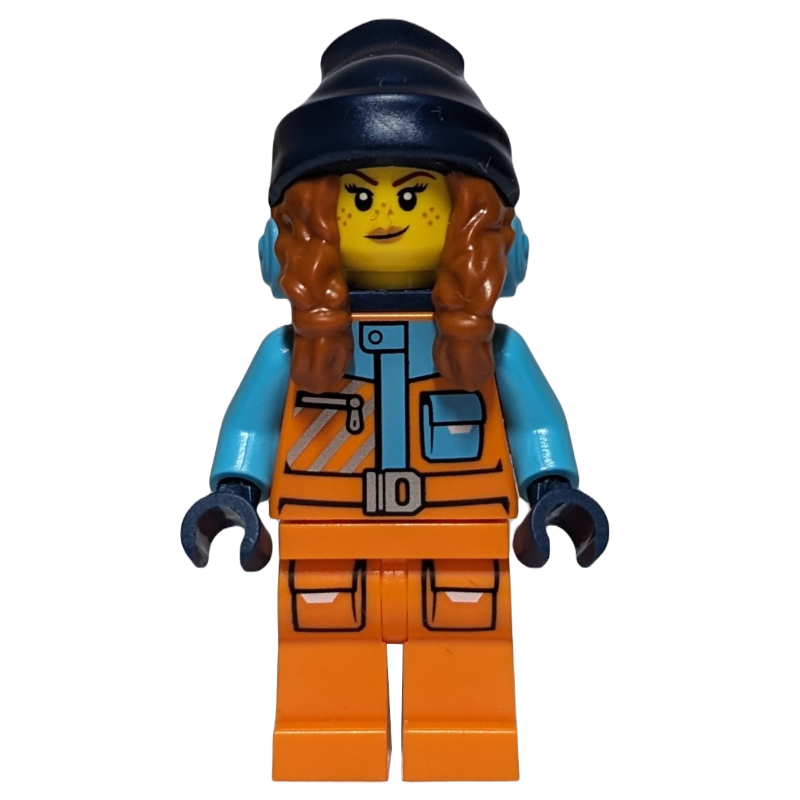 Explorateur arctique, tarentule tina, tenue orange, sac à dos et bonnet bleu foncé (Arctic Explorer, Tina Tarantula, Orange Suit, Dark Blue Backpack and Beanie)