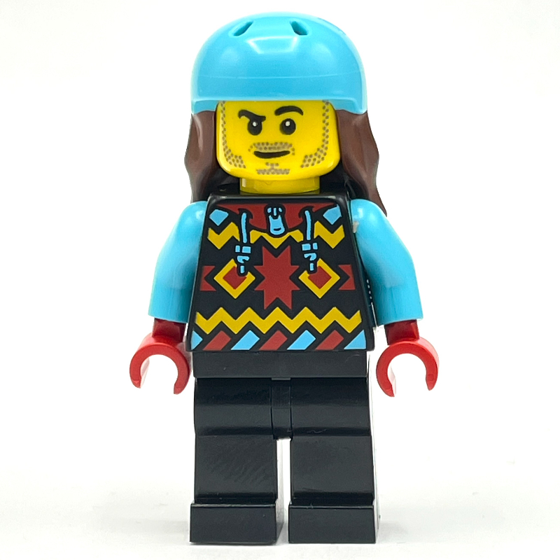 Snowboarder, costume de neige noir, casque azur moyen avec des cheveux (Snowboarder, Black Snowsuit, Medium Azure Helmet with Hair)