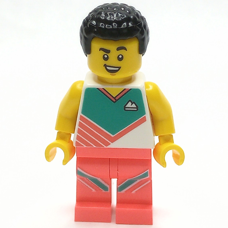 Homme, corail et blanc séance d'entraînement outift, cheveux noirs (Man, Coral and White Workout Outift, Black Hair)
