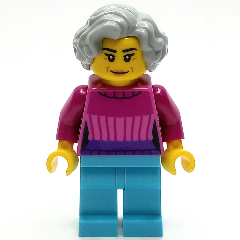 Femme, haut rose foncé, jambes azur moyen, cheveux gris bleuté clair (Woman, Dark Pink Top, Medium Azure Legs, Light Bluish Gray Hair)
