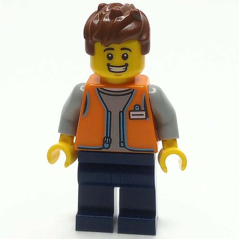 Commerçant, gilet orange, jambes bleu foncé, cheveux brun rougeâtre (Shopkeeper, Orange Vest, Dark Blue Legs, Reddish Brown Hair)