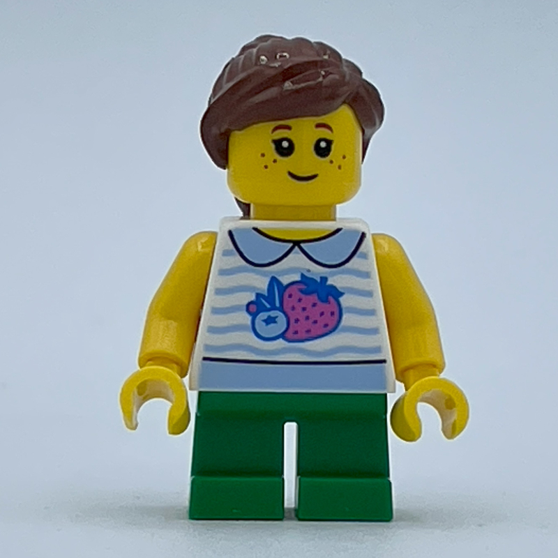Fille, haut de gilet blanc, courtes jambes vertes, cheveux brun rougeâtre (Girl, White Vest Top, Short Green Legs, Reddish Brown Hair)