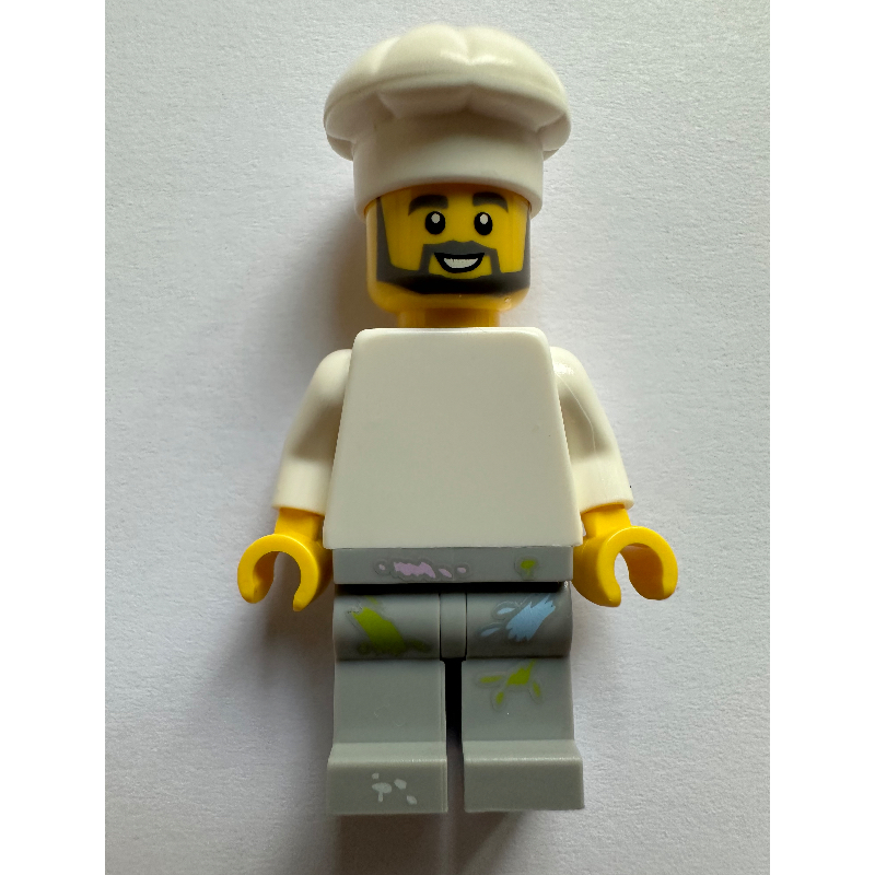 Chef - torse blanc, jambes gris clair, taches de peinture (Chef - White Torso, Light Gray Legs, Paint Spots)