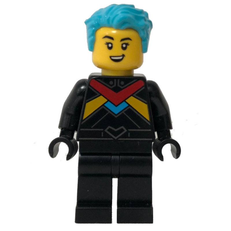 Pilote de course - torse noir, jambes noires, cheveux azur moyen (Race Driver - Black Torso, Black Legs, Medium Azure Hair)