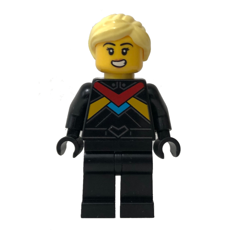 Pilote de course - torse noir, jambes noires, cheveux jaune clair lumineux (Race Driver - Black Torso, Black Legs, Bright Light Yellow Hair)