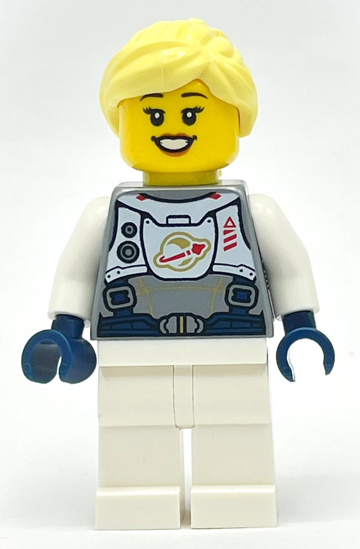 Astronaute, femme, torse argent mat, jambes blanches, cheveux jaune clair vif (Astronaut, Female, Flat Silver Torso, White Legs, Bright Light Yellow Hair)