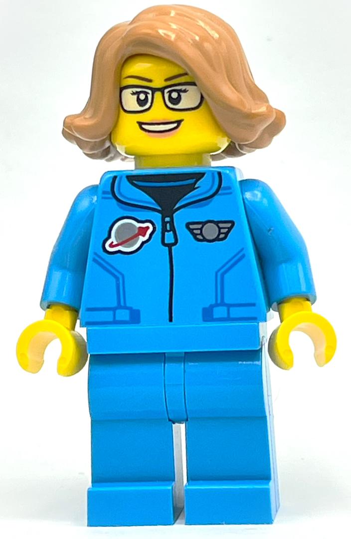 Astronaute, femme, costume de saut azur foncé, cheveux de nougat moyen (Astronaut, Female, Dark Azure Jump Suit, Medium Nougat Hair)