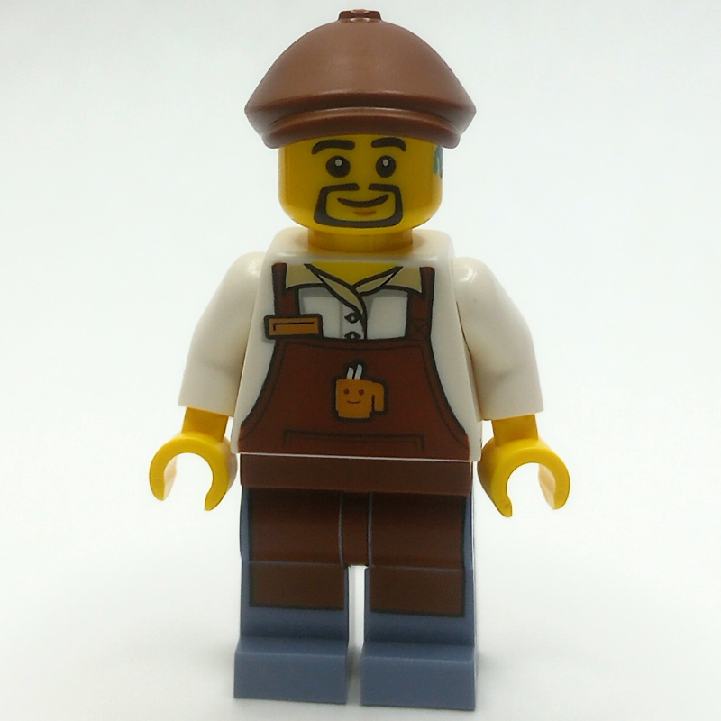Torse blanc, tablier brun rougeâtre, jambes bleu sable, casquette brun rougeâtre (White Torso, Reddish Brown Apron, Sand Blue Legs, Reddish Brown Cap)