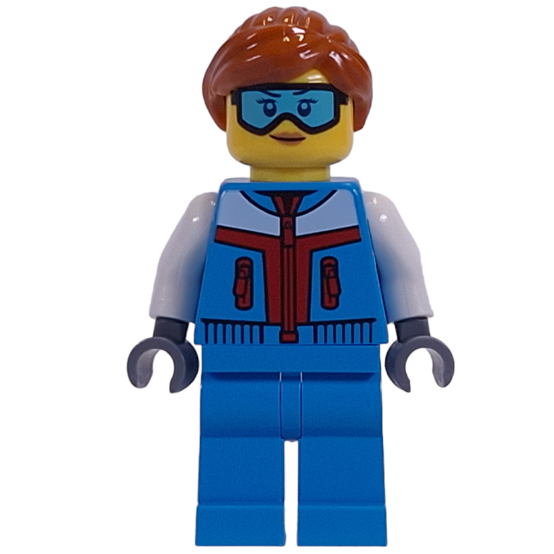 Torse azur foncé, jambes azur foncé, cheveux orange foncé, lunettes de protection (Dark Azure Torso, Dark Azure Legs, Dark Orange Hair, Goggles)