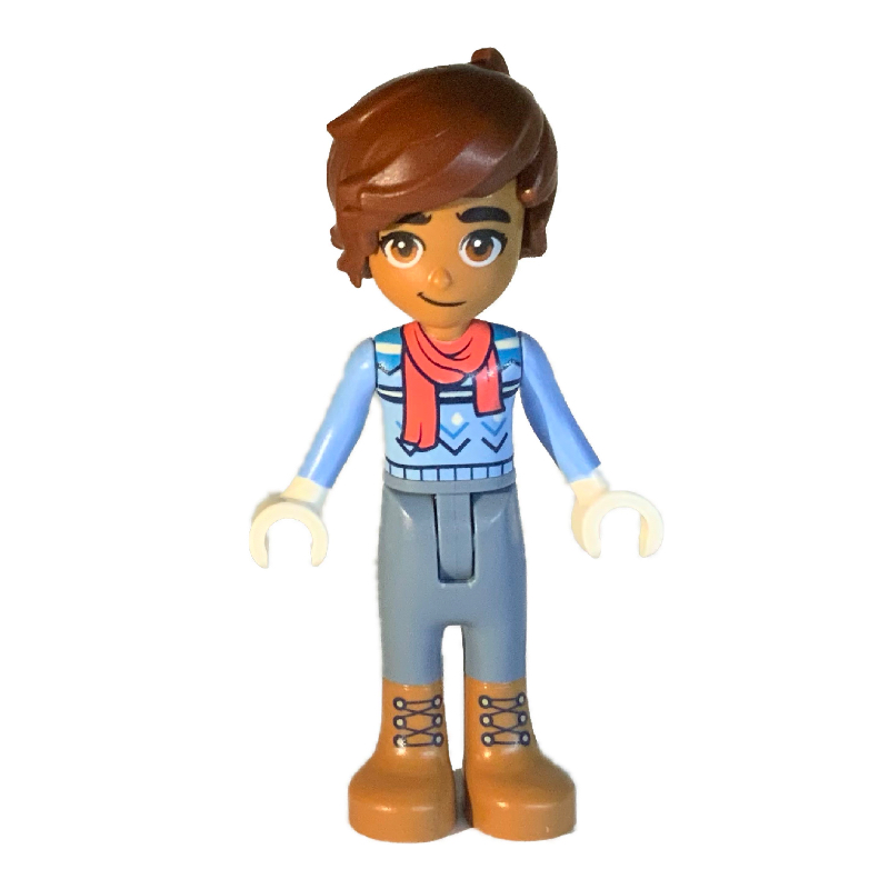 Leo - pull bleu clair lumineux, jambes bleu sable, cheveux bruns rougeâtres (Leo - Bright Light Blue Sweater, Sand Blue Legs, Reddish Brown Hair)