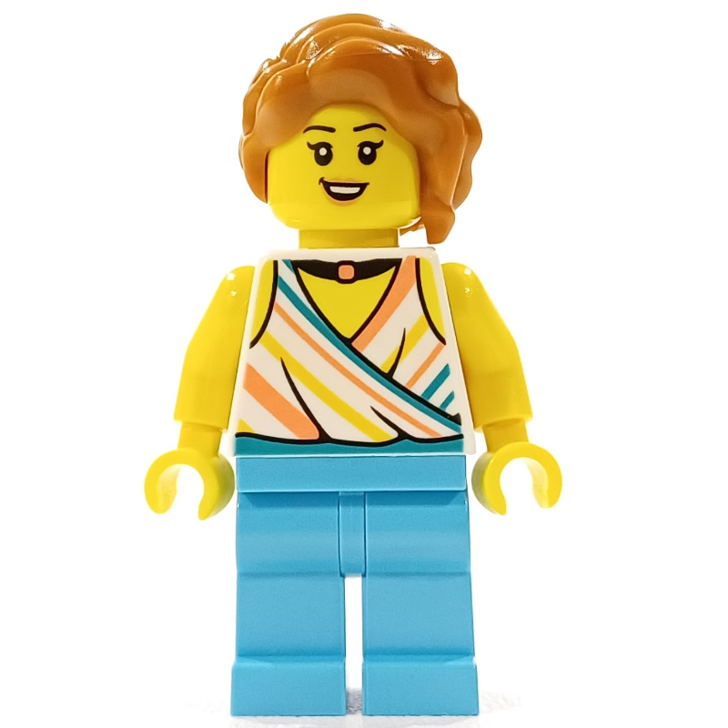 Femme, haut blanc, jambes azur moyen, cheveux orange foncé (Woman, White Top, Medium Azure Legs, Dark Orange Hair)