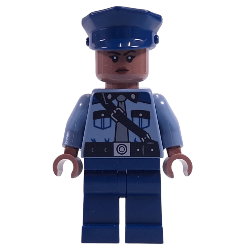Garde, torse bleu sable, jambes bleu foncé, casquette bleu foncé, tête marron moyen (Guard, Sand Blue Torso, Dark Blue Legs, Dark Blue Cap, Medium Brown Head)