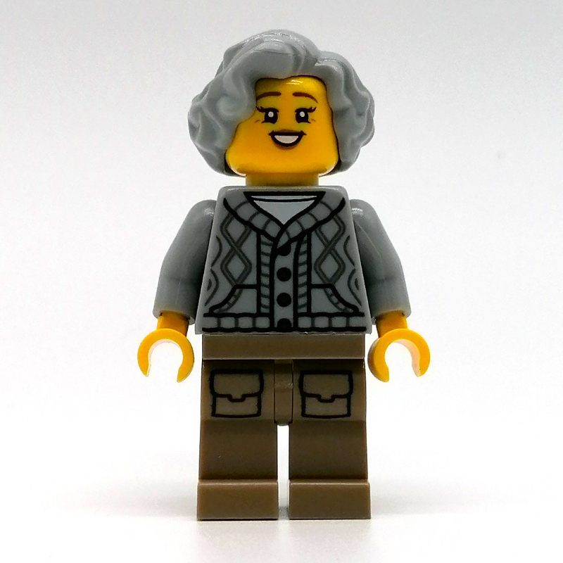 Femme, cardigan gris bleuté clair, jambes beige foncé, cheveux gris bleuté clair (Woman, Light Bluish Gray Cardigan, Dark Tan Legs, Light Bluish Gray Hair)