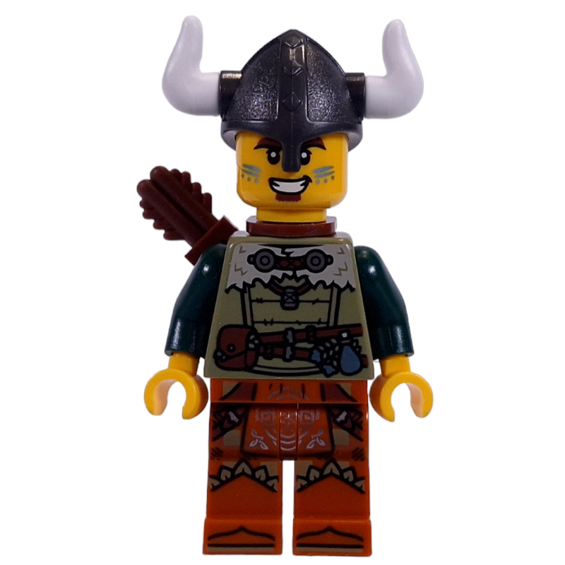 Viking, chemise vert olive, casque avec cornes, carquois (Viking, Olive Green Shirt, Helmet with Horns, Quiver)