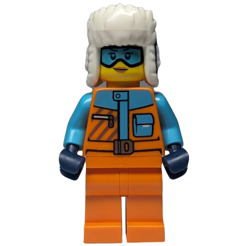 Explorateur arctique, costume orange, ushanka bleu foncé, lunettes (Arctic Explorer, Orange Suit, Dark Blue Ushanka, Goggles)