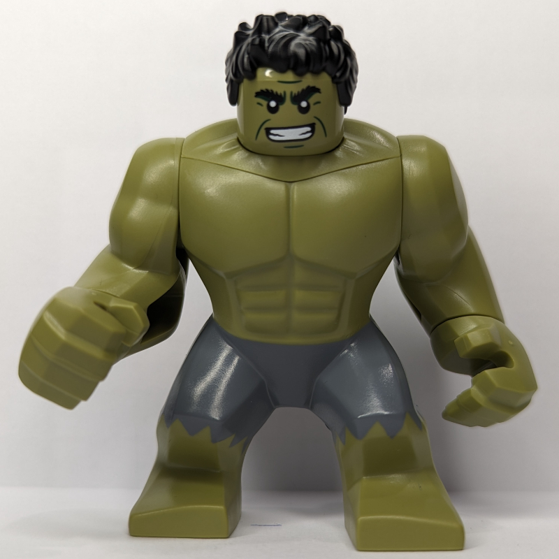 Hulk (grande figue), cheveux noirs, tête amovible, pantalon bleu sable, souriant (Hulk (Big Fig), Black Hair, Removable Head, Sand Blue Pants, Smiling)