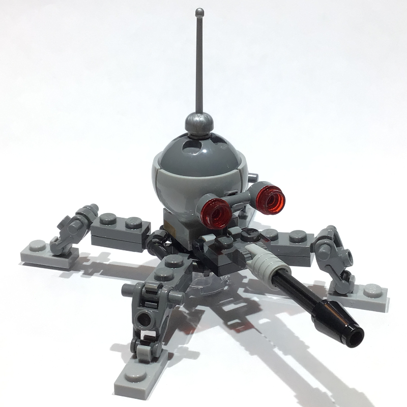 Droïde d'araignée nain, dôme gris bleuté foncé, canon noir fixe (Dwarf Spider Droid, Dark Bluish Gray Dome, Fixed Black Cannon)