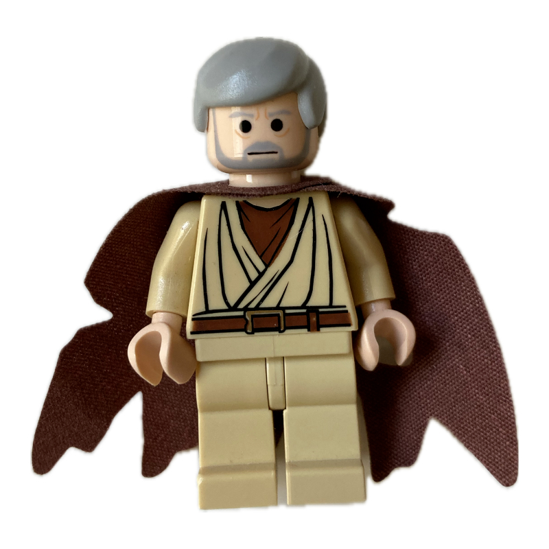 Obi-Wan Kenobi, vieux, robes beige, cheveux, yeux noirs, cape en lambeaux (Obi-Wan Kenobi, Old, Tan Robes, Hair, Black Eyes, Tattered Cape)