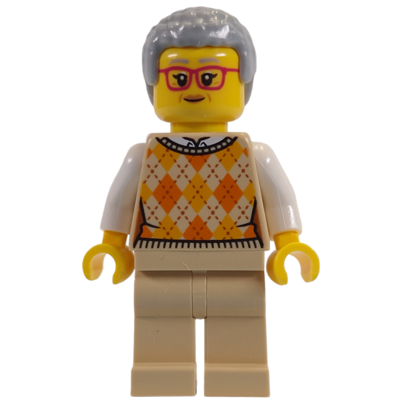 Torse beige, jambes beiges, cheveux gris bleuté clair, lunettes rouges (Tan Torso, Tan Legs, Light Bluish Grey Hair, Red Glasses)