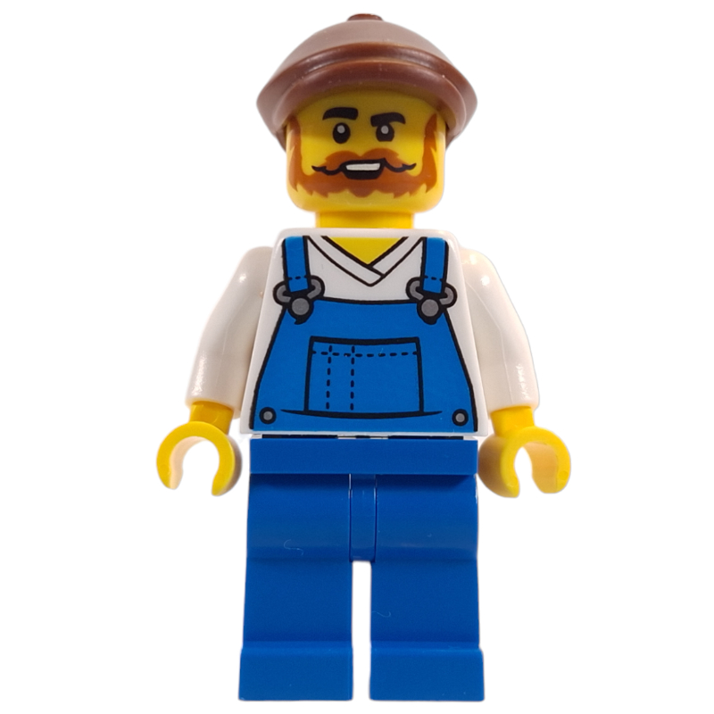 Nettoyeur de vitres, salopette bleue, casquette brun rougeâtre (Window Cleaner, Blue Overall, Reddish Brown Cap)