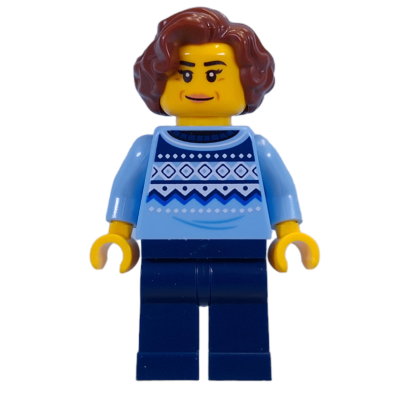 Torse bleu clair vif, jambes bleu foncé, cheveux brun rougeâtre (Bright Light Blue Torso, Dark Blue Legs, Reddish Brown Hair)