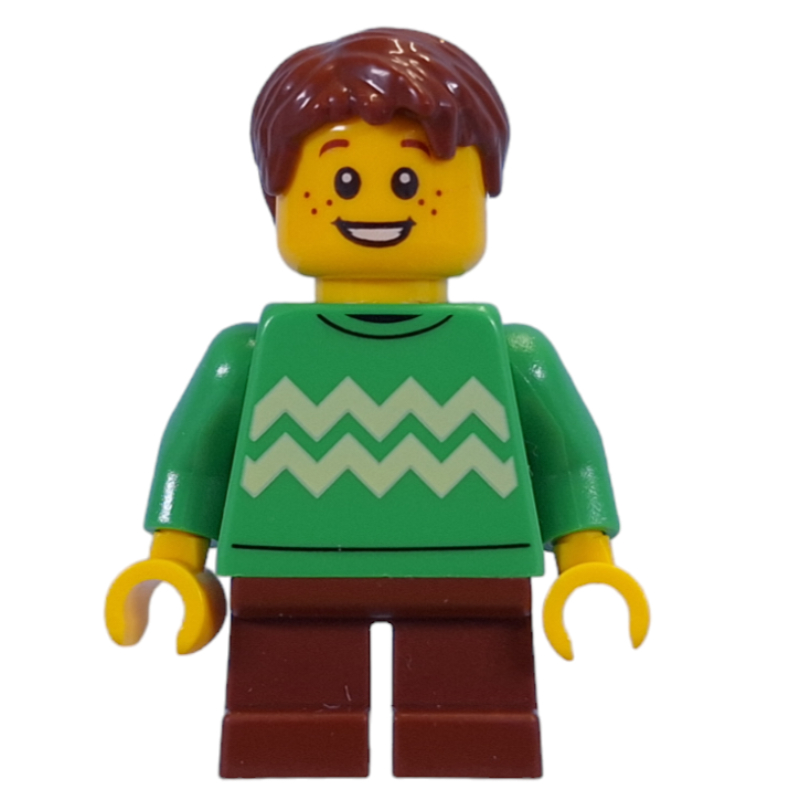 Kid - torse vert vif, jambes brun rougeâtre, cheveux brun rougeâtre (Kid - Bright Green Torso, Reddish Brown Legs, Reddish Brown Hair)