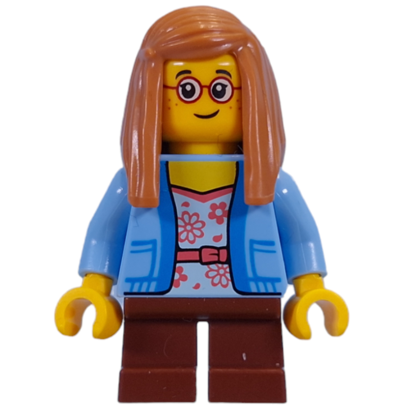 Kid - torse bleu vif, jambes brun rougeâtre, cheveux nougat moyen (Kid - Bright Blue Torso, Reddish Brown Legs, Medium Nougat Hair)