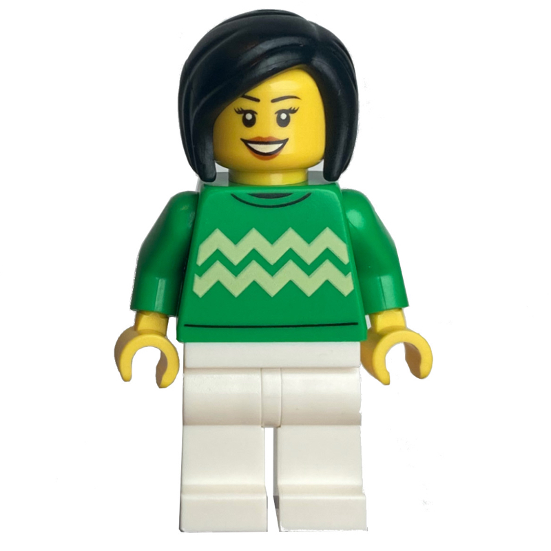Torse vert vif, jambes blanches, cheveux noirs (Bright Green Torso, White Legs, Black Hair)
