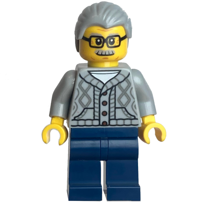 Torse gris bleuté clair, jambes bleu foncé, cheveux gris bleuté clair, lunettes (Light Bluish Grey Torso, Dark Blue Legs, Light Bluish Grey Hair, Glasses)