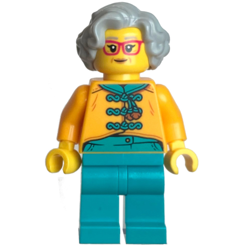 Torse orange clair lumineux, jambes turquoise foncé, cheveux gris bleuté clair, lunettes (Bright Light Orange Torso, Dark Turquoise Legs, Light Bluish Grey Hair, Glasses)