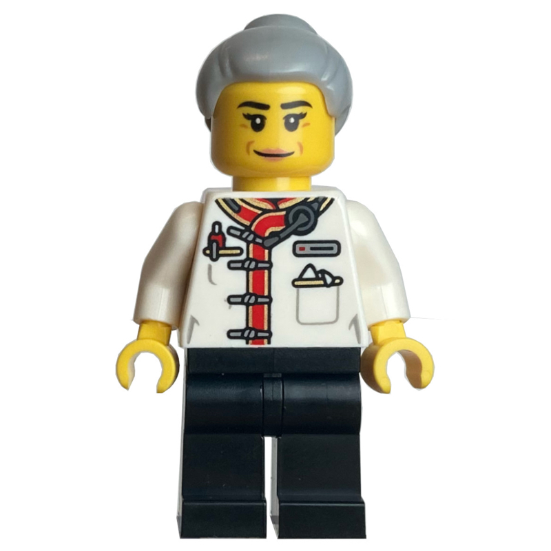 Serveur, torse blanc, jambes noires, cheveux gris bleuté clair (Waiter, White Torso, Black Legs, Light Bluish Grey Hair)