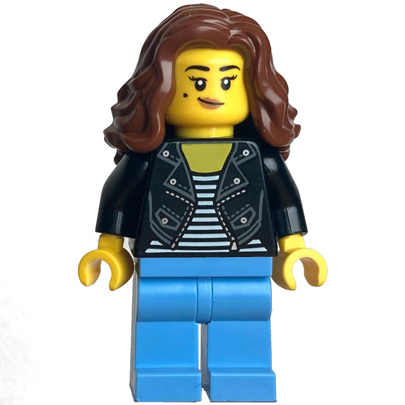 Torse noir, jambes bleu moyen, cheveux brun rougeâtre (Black Torso, Medium Blue Legs, Reddish Brown Hair)