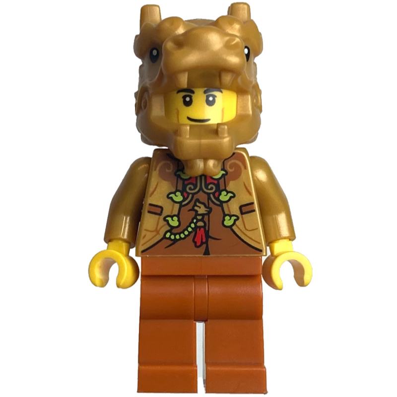Torse or nacré, jambes orange foncé, masque dragon or nacré (Pearl Gold Torso, Dark Orange Legs, Pearl Gold Dragon Mask)