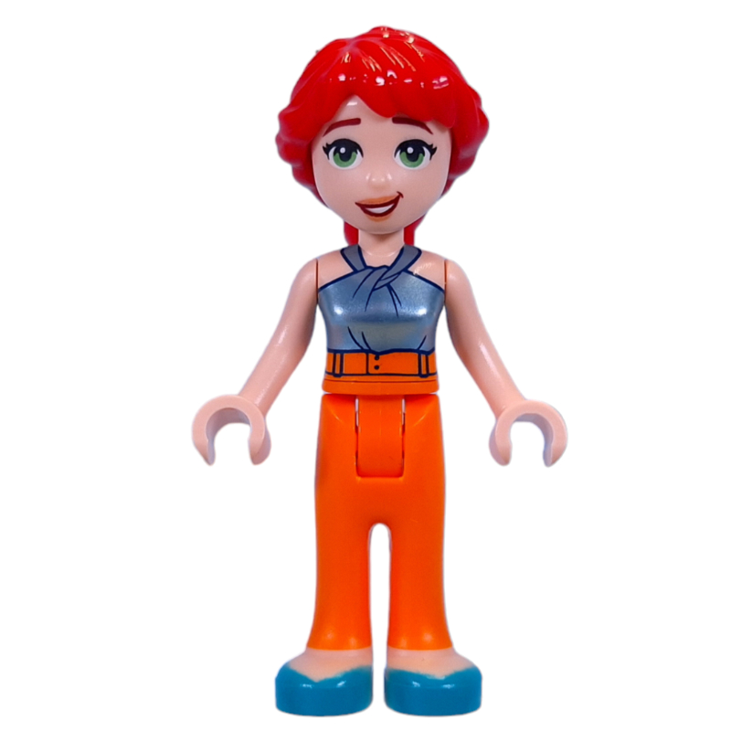 Mia — adulte, haut bleu métal, pantalon orange (Mia - Adult, Metal Blue Top, Orange Pants)