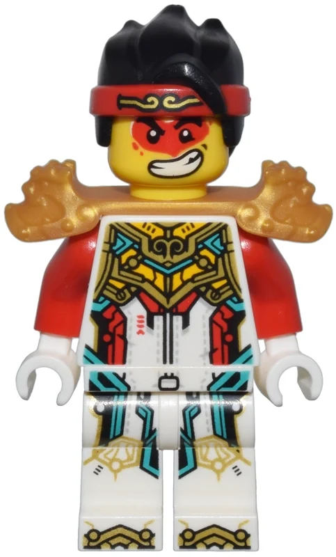 Monkie kid, armure blanche, épaulettes en or (Monkie Kid, White Armor, Gold Shoulder Guards)