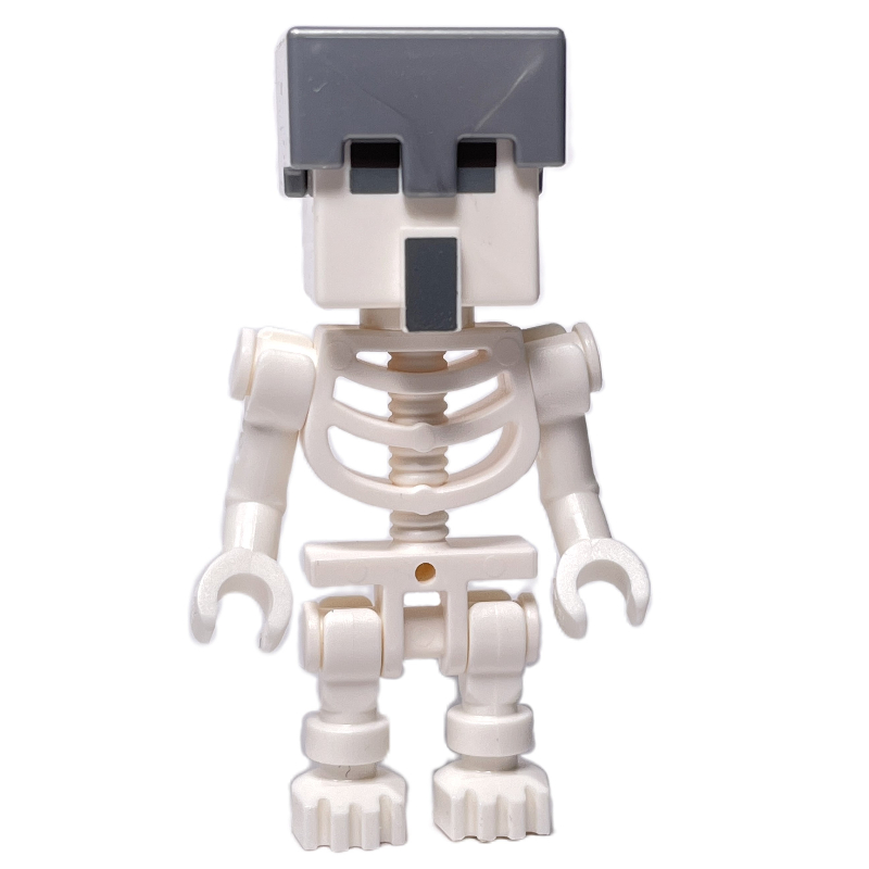 Squelette, casque argent mat, tête de villageois (Skeleton, Flat Silver Helmet, Villager Head)