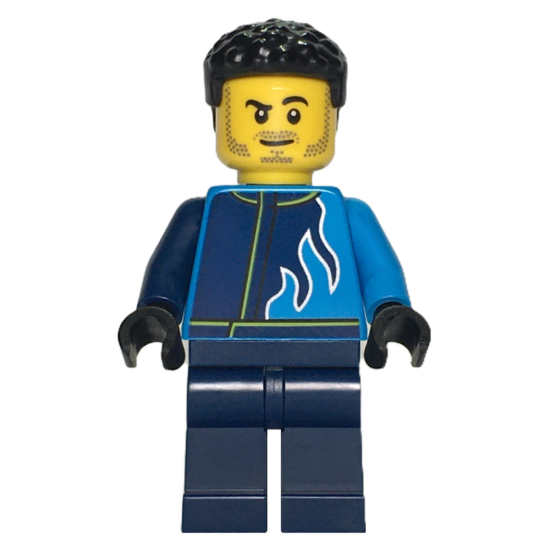 Pilote de course, costume de course bleu foncé et bleu azur foncé (Race Driver, Dark Blue and Dark Azure Racing Suit)