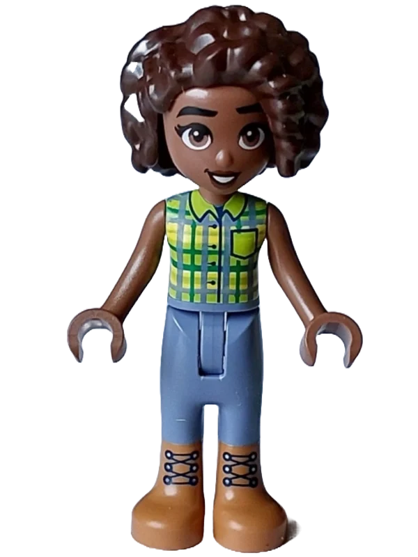 Aliya - chemise en tartan vert vert citron et brillant, pantalon bleu sable (Aliya - Lime and Bright Green Tartan Shirt, Sand Blue Pants)