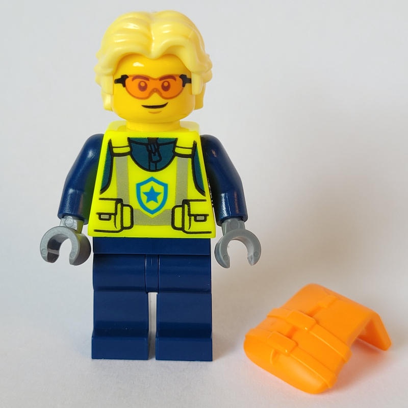 Pilote d'hélicoptère, torse jaune néon, jambes bleu foncé, jaune clair lumineux entendre (Helicopter Pilot, Neon Yellow Torso, Dark Blue Legs, Bright Light Yellow Hear)